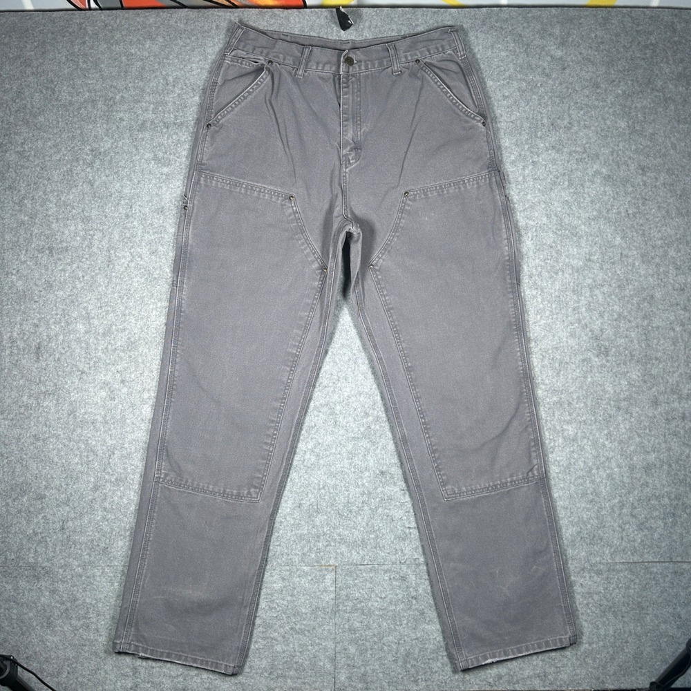 Carhartt Double knee carpenter Pants Men 32x32 Grey B136-GVL Workwear Union made